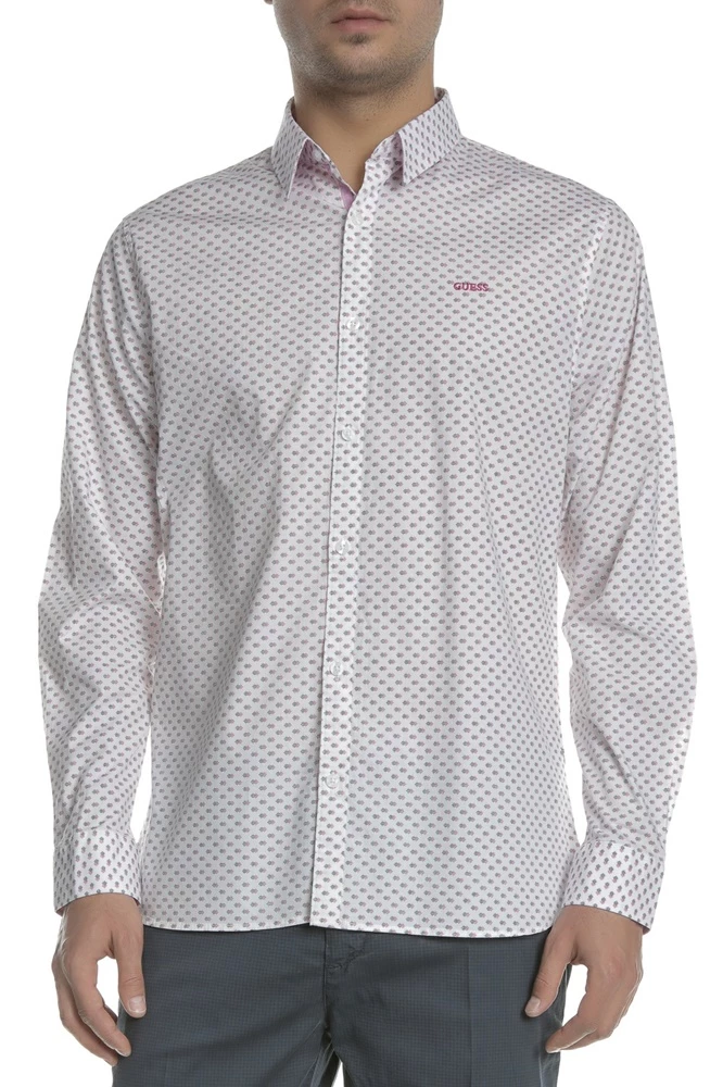 Ανδρικό μακρυμάνικο πουκάμισο COLLINS GUESS ροζ με Print 3 Ανδρικό μακρυμάνικο πουκάμισο COLLINS GUESS ροζ με Print