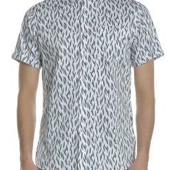 Ανδρικό κοντομάνικο πουκάμισο TED BAKER WOOLRUS λευκό-μπλε