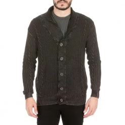 Ανδρική πλεκτή ζακέτα BATTERY μαύρη