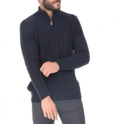 Ανδρικό πλεκτό πουλόβερ με ψηλό γιακά DORS μπλε