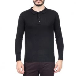Ανδρική πλεκτή Polo μπλούζα BATTERY μαύρη