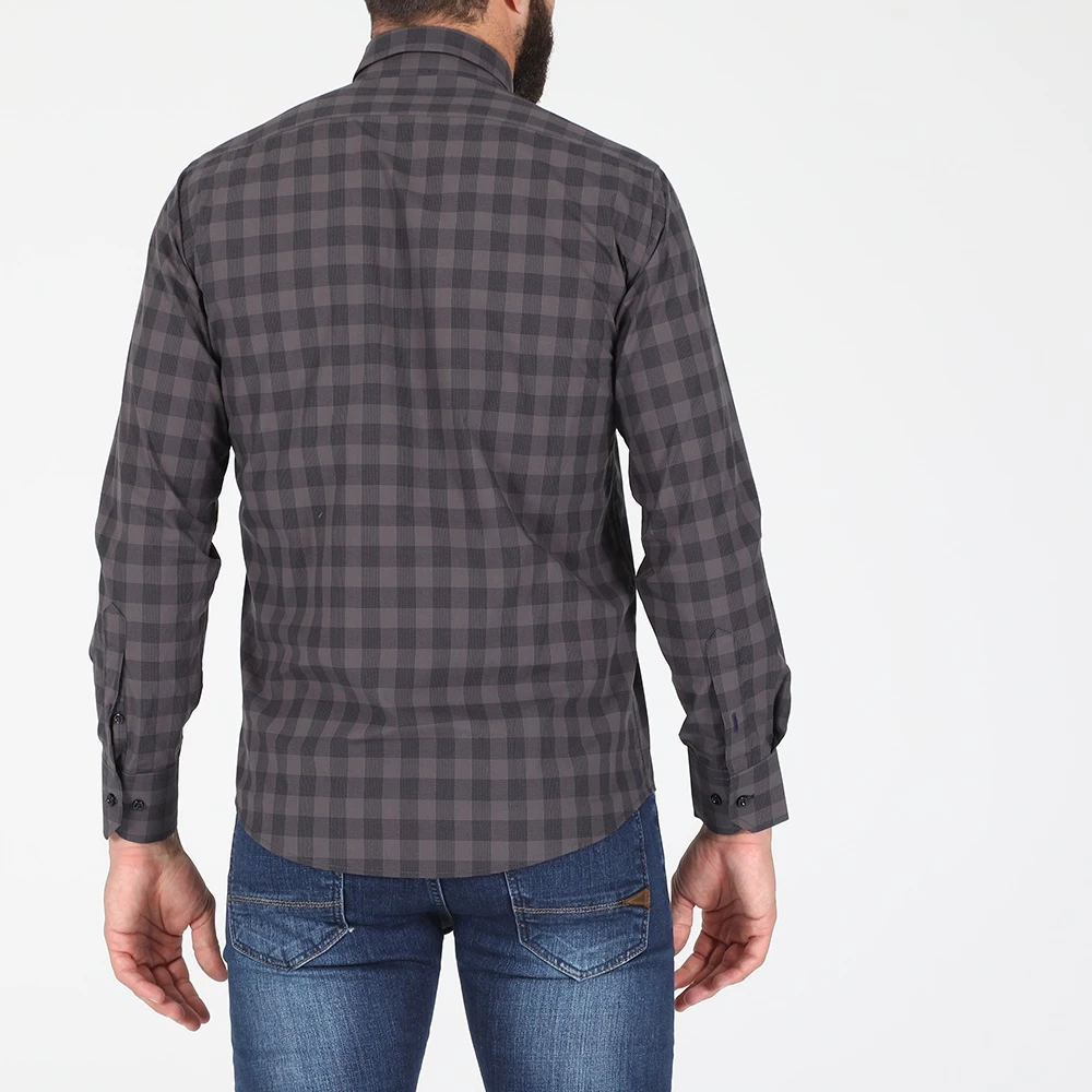 Ανδρικό πουκάμισο DORS καρό μοβ γκρι 5 Ανδρικό πουκάμισο DORS καρό μοβ γκρι - Image 3