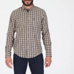 Ανδρικό πουκάμισο DORS καρό μπεζ καφέ