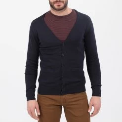 Ανδρική πλεκτή ζακέτα RUN ναυτικό μπλε