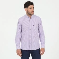 Ανδρικό πουκάμισο DORS ριγέ λευκό μοβ