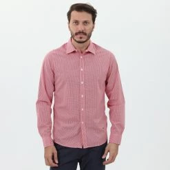 Ανδρικό πουκάμισο STAFF JEANS 61-007.045 MARIO κόκκινο λευκό καρό