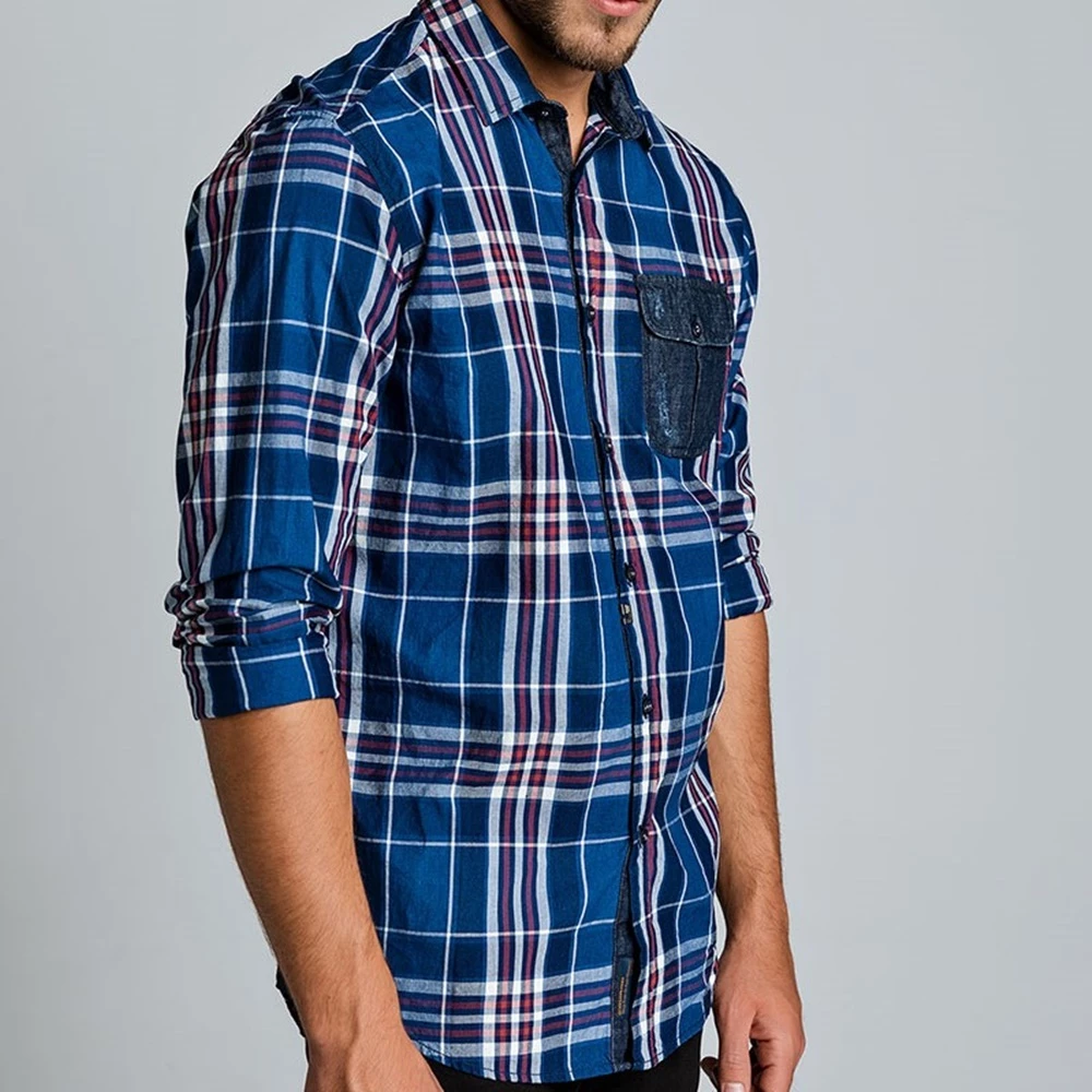 Ανδρικό πουκάμισο EDWARD JEANS 18.1.1.03.040 LEWY-727 μπλε λευκό καρό 4 Ανδρικό πουκάμισο EDWARD JEANS 18.1.1.03.040 LEWY-727 μπλε λευκό καρό - Image 2