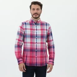 Ανδρικό πουκάμισο GANT G3034730 REG DIP DYED MADRAS B ροζ μπλε καρό
