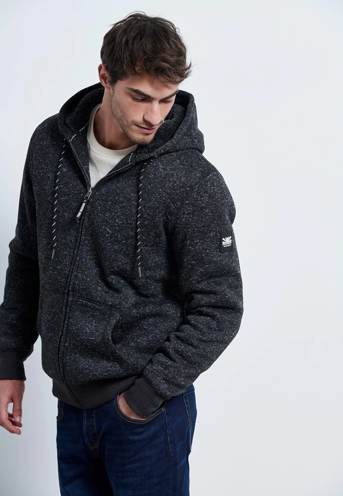 Ανδρική φούτερ ζακέτα FUNKY BUDDHA γκρι μελανζέ 4 Ανδρική φούτερ ζακέτα FUNKY BUDDHA γκρι μελανζέ - Image 2