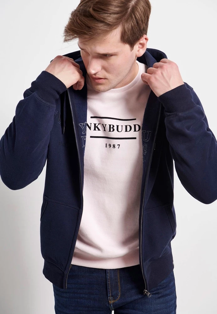 Ανδρική φούτερ ζακέτα FUNKY BUDDHA σκούρο μπλε 3 Ανδρική φούτερ ζακέτα FUNKY BUDDHA σκούρο μπλε