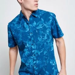 Ανδρικό κοντομάνικο πουκάμισο FUNKY BUDDHA Resort μπλε Floral