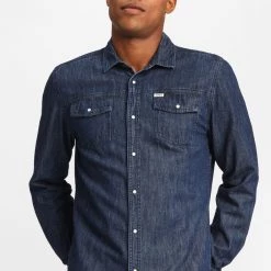 Ανδρικο μακρυμάνικο τζιν πουκάμισο FUNKY BUDDHA σκούρο μπλε