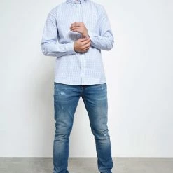 Ανδρικό πουκάμισο FUNKY BUDDHA γαλάζιο λευκό καρό