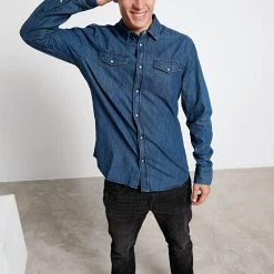 Ανδρικο τζιν πουκάμισο FUNKY BUDDHA μπλε