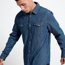 Ανδρικο τζιν πουκάμισο FUNKY BUDDHA μπλε -Πλεκτά-Ζακέτες Εκπτώσεις 7006727.0 0001 3 funky buddha ανδρικο τζιν πουκάμισο funky buddha μπλε x1000