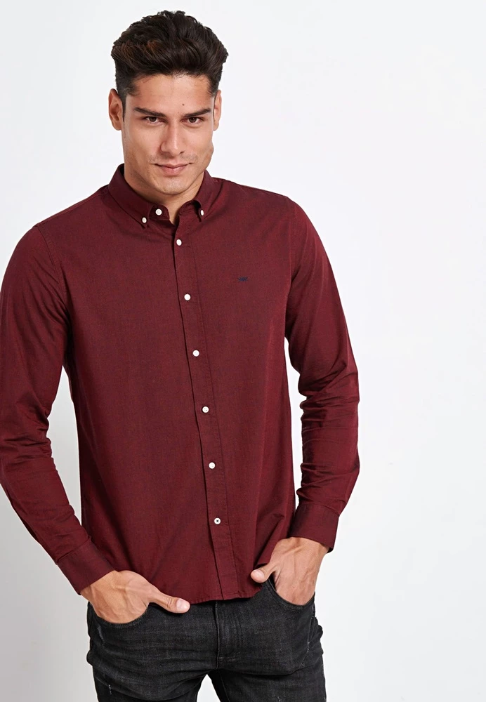 Ανδρικό Oxford πουκάμισο FUNKY BUDDHA μπορντό 7 Ανδρικό Oxford πουκάμισο FUNKY BUDDHA μπορντό - Image 5