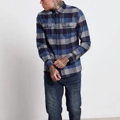 Ανδρικό πουκάμισο FUNKY BUDDHA καρό μπλε γκρι -Πλεκτά-Ζακέτες Εκπτώσεις 7006882.0 0001 3 funky buddha ανδρικό πουκάμισο funky buddha καρό μπλε γκρι x1000