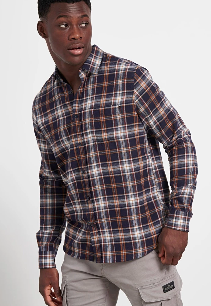 Ανδρικό πουκάμισο FUNKY BUDDHA καρό μπλε λευκό 3 Ανδρικό πουκάμισο FUNKY BUDDHA καρό μπλε λευκό