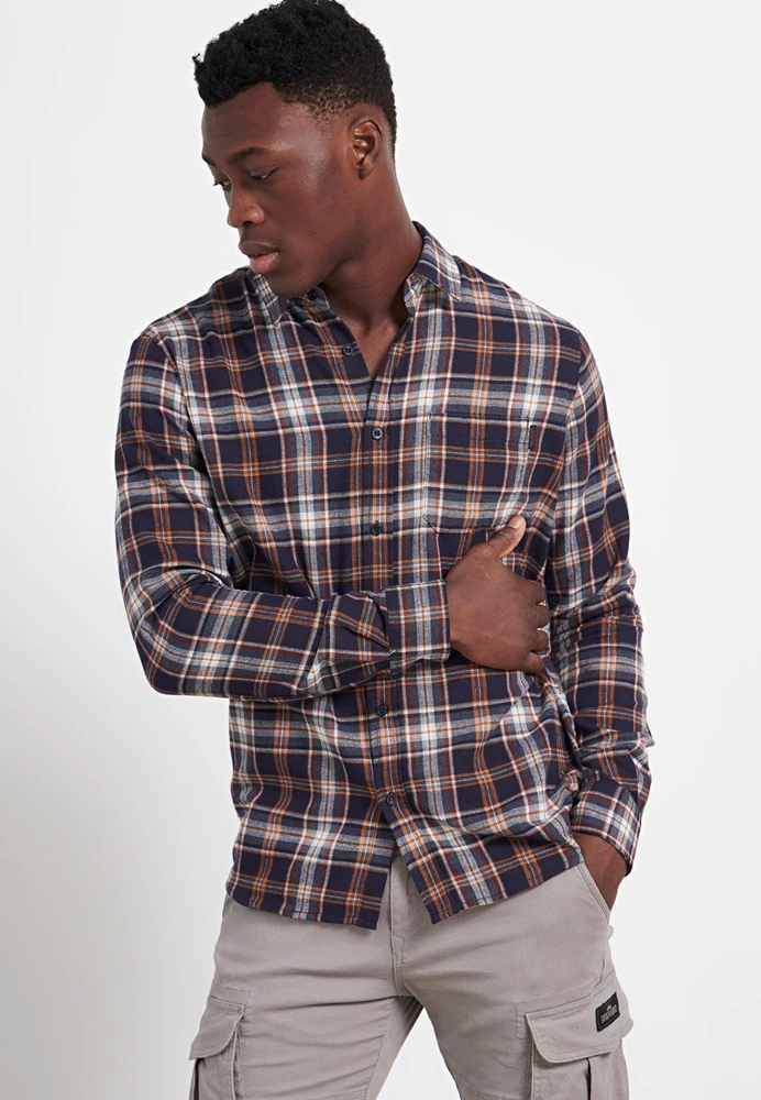 Ανδρικό πουκάμισο FUNKY BUDDHA καρό μπλε λευκό 6 Ανδρικό πουκάμισο FUNKY BUDDHA καρό μπλε λευκό - Image 4