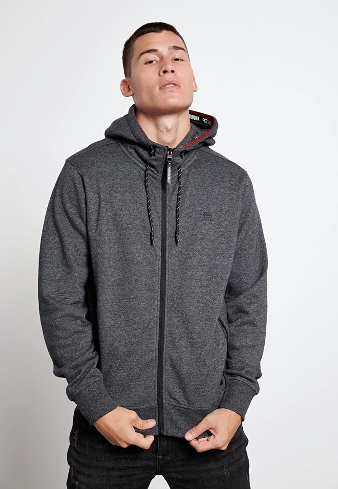Ανδρική φούτερ ζακέτα FUNKY BUDDHA γκρι μελανζέ 5 Ανδρική φούτερ ζακέτα FUNKY BUDDHA γκρι μελανζέ - Image 3