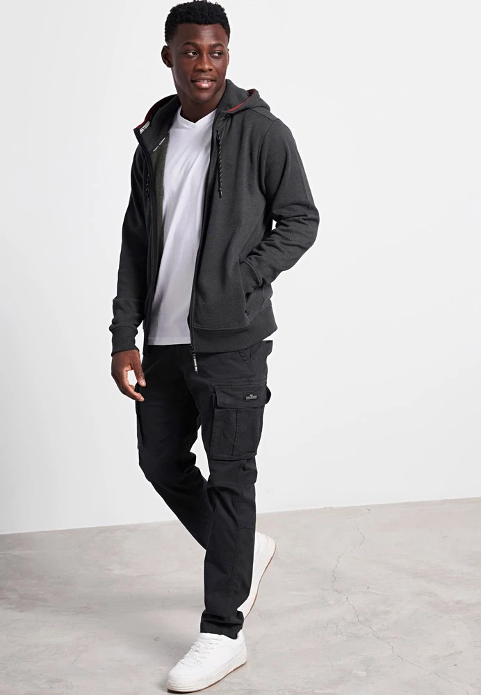 Ανδρική φούτερ ζακέτα FUNKY BUDDHA ανθρακί μελανζέ 5 Ανδρική φούτερ ζακέτα FUNKY BUDDHA ανθρακί μελανζέ - Image 3