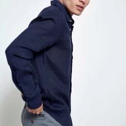 Ανδρικό λινό πουκάμισο FUNKY BUDDHA μπλε -Πλεκτά-Ζακέτες Εκπτώσεις 7007155.0 0001 3 funky buddha ανδρικό λινό πουκάμισο funky buddha μπλε x1000