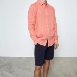 Ανδρικό λινό πουκάμισο FUNKY BUDDHA πορτοκαλί