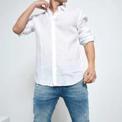 Ανδρικό λινό πουκάμισο FUNKY BUDDHA λευκό -Πλεκτά-Ζακέτες Εκπτώσεις 7007158.0 0001 3 funky buddha ανδρικό λινό πουκάμισο funky buddha λευκό x1000