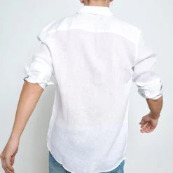 Ανδρικό λινό πουκάμισο FUNKY BUDDHA λευκό -Πλεκτά-Ζακέτες Εκπτώσεις 7007158.0 0001 4 funky buddha ανδρικό λινό πουκάμισο funky buddha λευκό x1000