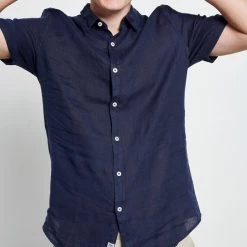 Ανδρικό λινό πουκάμισο FUNKY BUDDHA μπλε -Πλεκτά-Ζακέτες Εκπτώσεις 7007163.0 0001 2 funky buddha ανδρικό λινό πουκάμισο funky buddha μπλε x1000