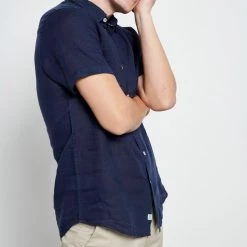 Ανδρικό λινό πουκάμισο FUNKY BUDDHA μπλε -Πλεκτά-Ζακέτες Εκπτώσεις 7007163.0 0001 3 funky buddha ανδρικό λινό πουκάμισο funky buddha μπλε x1000