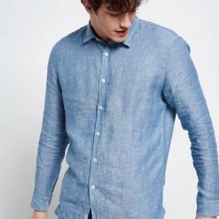 Ανδρικό λινό πουκάμισο FUNKY BUDDHA μπλε