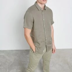 Ανδρικό λινό πουκάμισο FUNKY BUDDHA χακί -Πλεκτά-Ζακέτες Εκπτώσεις 7007171.0 0001 5 funky buddha ανδρικό λινό πουκάμισο funky buddha χακί x1000