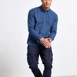 Ανδρικό μακρυμάνικο πουκάμισο FUNKY BUDDHA καρό γαλάζιο