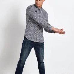 Ανδρικό μακρυμάνικο πουκάμισο FUNKY BUDDHA καρό λευκό μαύρο