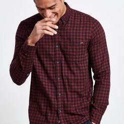 Ανδρικό μακρυμάνικο πουκάμισο FUNKY BUDDHA καρό μπορντό -Πλεκτά-Ζακέτες Εκπτώσεις 7007193.0 0001 4 funky buddha ανδρικό μακρυμάνικο πουκάμισο funky buddha καρό μπορντό x1000