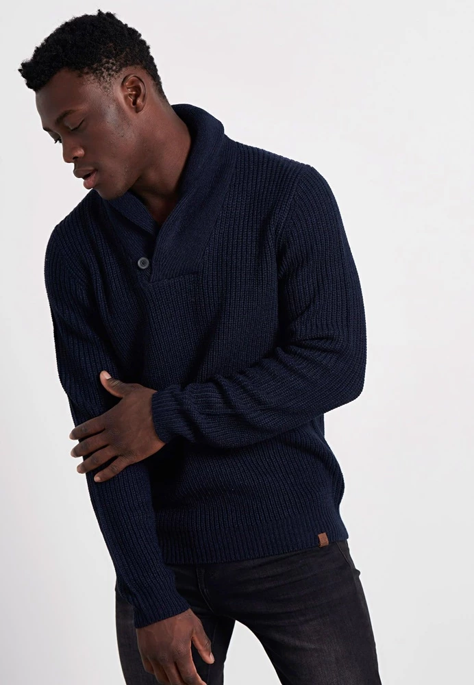 Ανδρική πλεκτή μπλούζα FUNKY BUDDHA μπλε 3 Ανδρική πλεκτή μπλούζα FUNKY BUDDHA μπλε