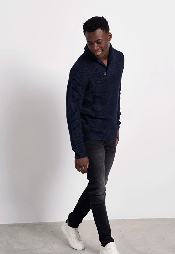 Ανδρική πλεκτή μπλούζα FUNKY BUDDHA μπλε 5 Ανδρική πλεκτή μπλούζα FUNKY BUDDHA μπλε - Image 3